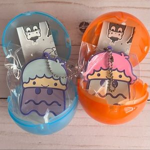 PAC-MAN Little Twin Stars Sanrio Rubber Key Chain Capsule Set from Japan NEW